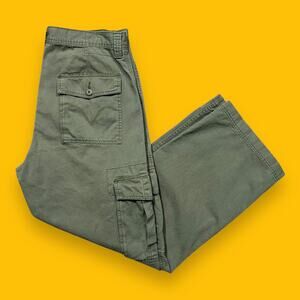 Levis Cargo Loose Straight Pants Military Green Army Khaki Baggy y2k Fit 37x32